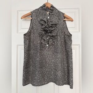 J Crew Silk Frances Sleeveless Ruffle Blouse Top, Heart Leopard Print, Size 4